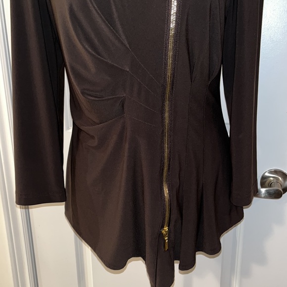 Joseph Ribkoff Brown Women’s Fitted Top with Gold Zipper - Picture 6 of 7